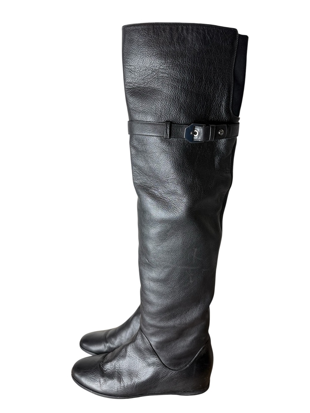 STUART WEITZMAN Black Leather Over The Knee Thigh High Hidden Wedge Boots Sz 8.5